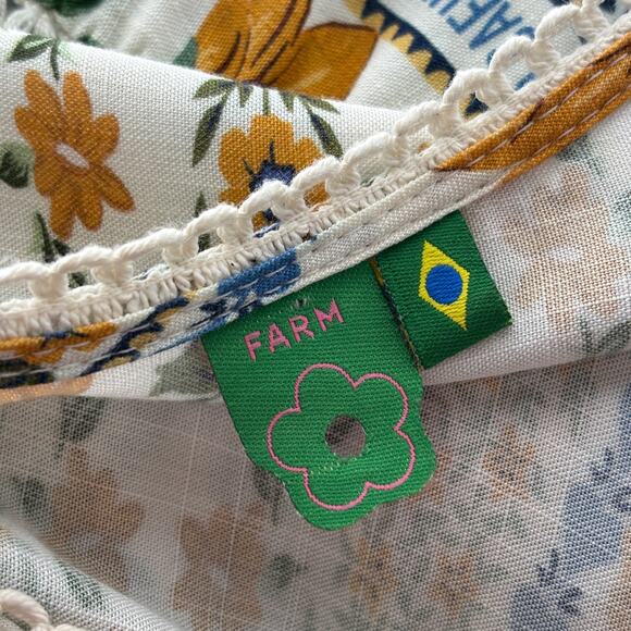 Farm Rio Blue Floral Tapestry Tie Waist Short White Sleeve Dress - Picture 9 of 10